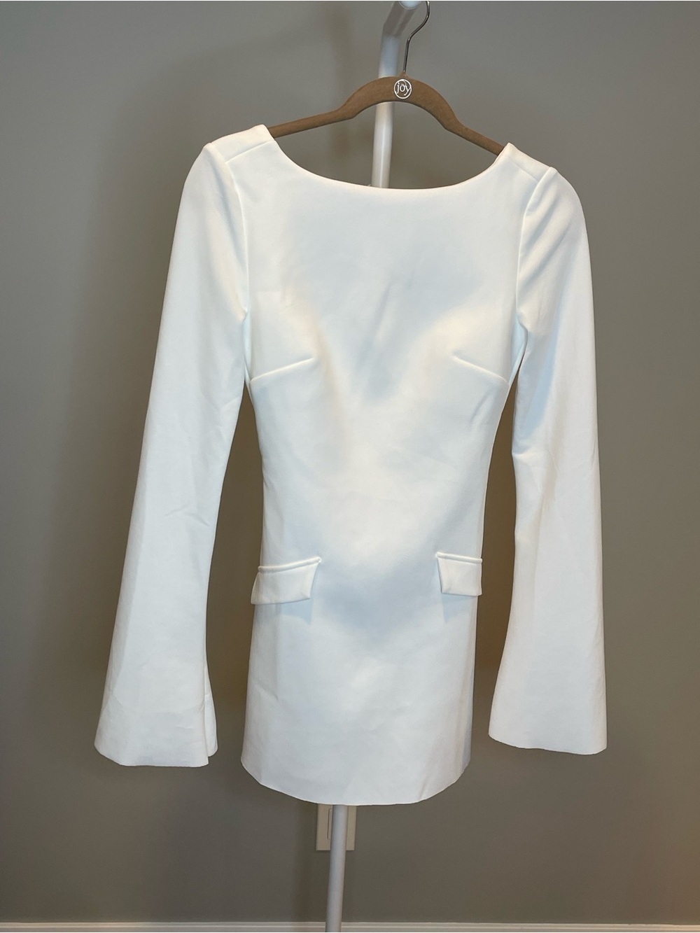 Princess Polly White Long Sleeve Mini Dress w Bell Sleeves Bridal Shower- Size 2